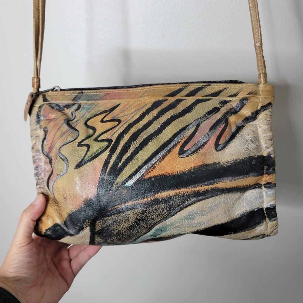 Botary Abstract Patterned Tan Leather Bag